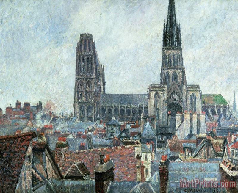 Roofs Of Old Rouen Grey Weather painting - Camille Pissarro Roofs Of Old Rouen Grey Weather Art Print