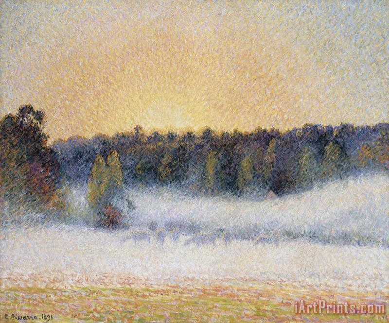 Sunset And Fog, Eragny painting - Camille Pissarro Sunset And Fog, Eragny Art Print