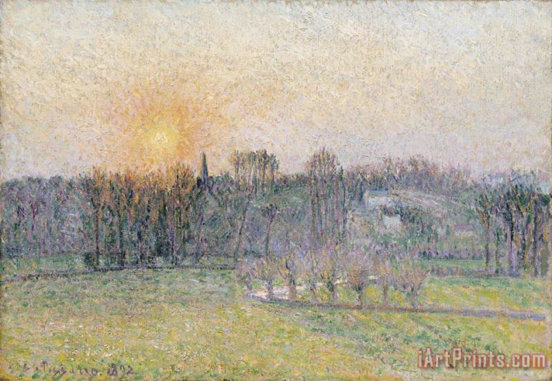Sunset, Bazincourt painting - Camille Pissarro Sunset, Bazincourt Art Print