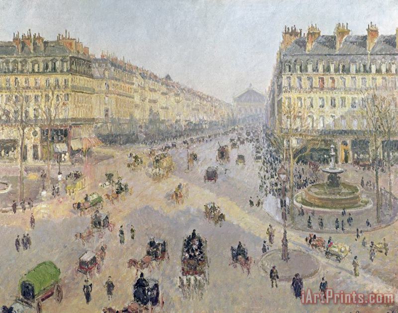 The Avenue De L'opera, Paris, Sunlight, Winter Morning painting - Camille Pissarro The Avenue De L'opera, Paris, Sunlight, Winter Morning Art Print