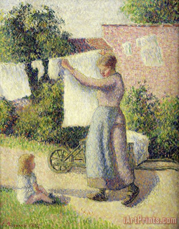 Woman Hanging Laundry painting - Camille Pissarro Woman Hanging Laundry Art Print