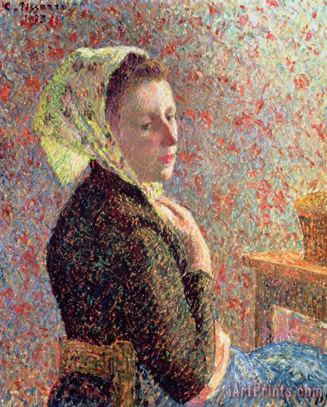 Woman wearing a green headscarf painting - Camille Pissarro Woman wearing a green headscarf Art Print