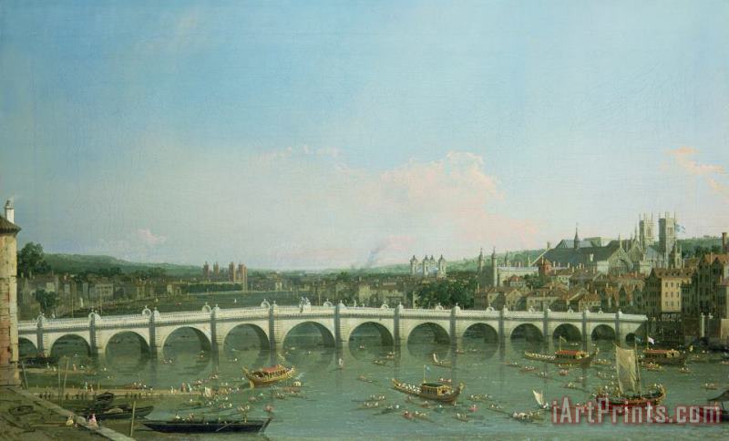 Westminster Bridge from the North with Lambeth Palace in distance painting - Canaletto Westminster Bridge from the North with Lambeth Palace in distance Art Print