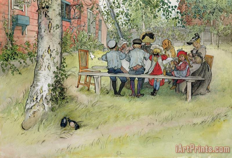 Carl Larsson Breakfast Under The Big Birch Art Painting