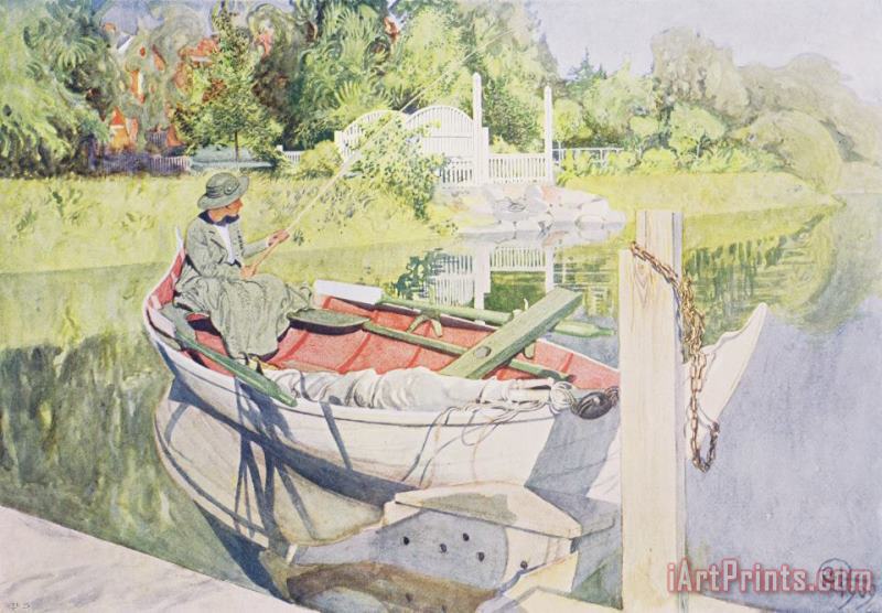 Fishing painting - Carl Larsson Fishing Art Print