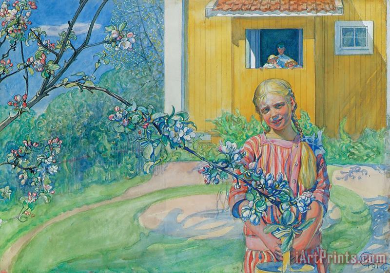 Carl Larsson Girl With Apple Blossom Art Painting