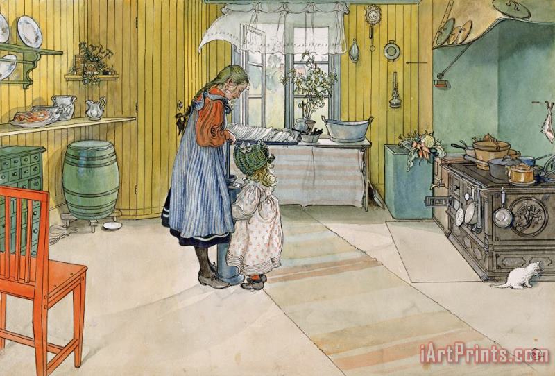 Carl Larsson The Kitchen From A Home Series Art Painting