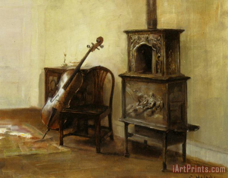 Carl Vilhelm Holsoe Interieur Med En Cello Art Painting