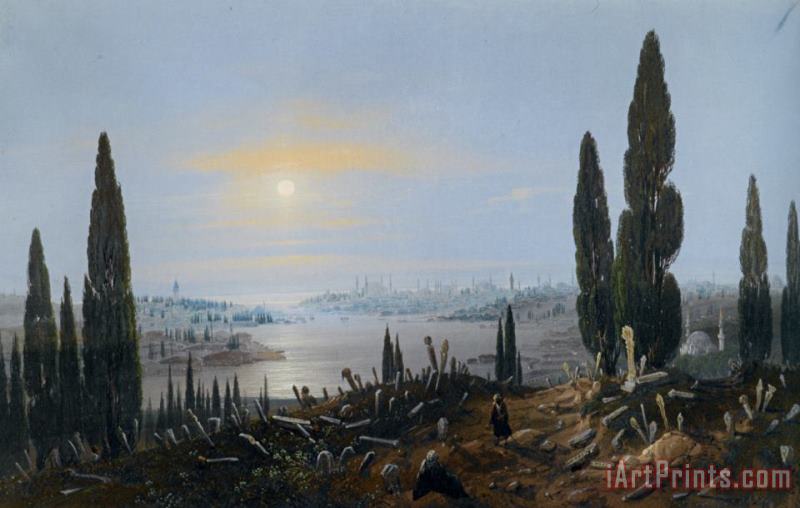 View of Constantinople by Moonlight painting - Carlo Bossoli View of Constantinople by Moonlight Art Print