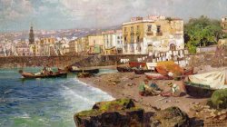 Carlo Brancaccio Fishing Boats on the Beach at Marinella Naples painting