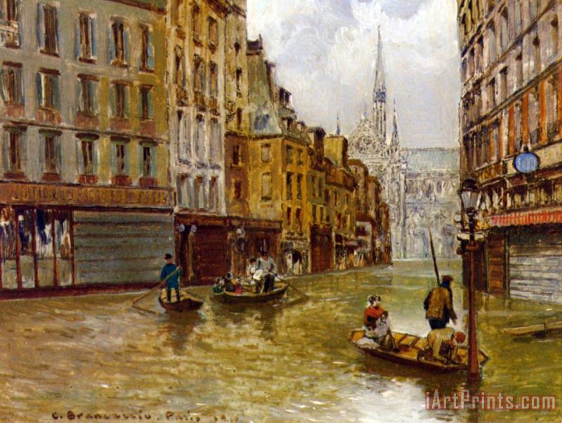 Carlo Brancaccio Street in Paris During Flood of 1910 Art Print