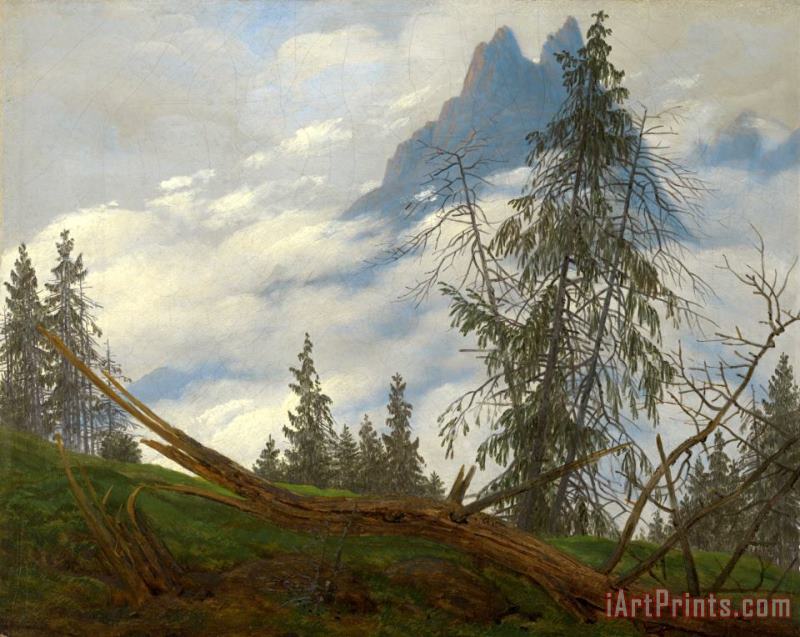 Caspar David Friedrich Mountain Peak with Drifting Clouds Art Painting