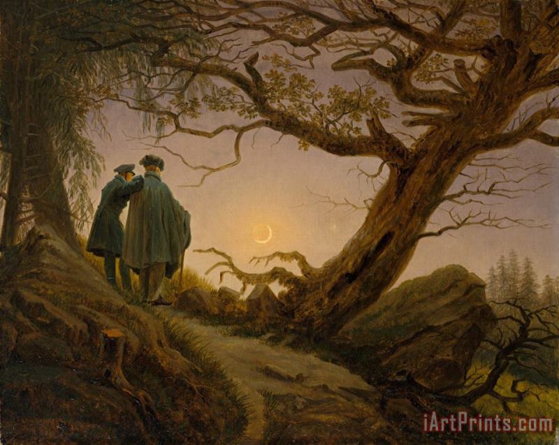 Two Men Contemplating The Moon painting - Caspar David Friedrich Two Men Contemplating The Moon Art Print