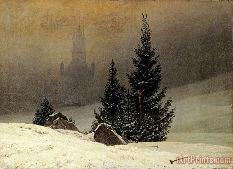 Caspar David Friedrich Winter Landscape with a Church Art Painting