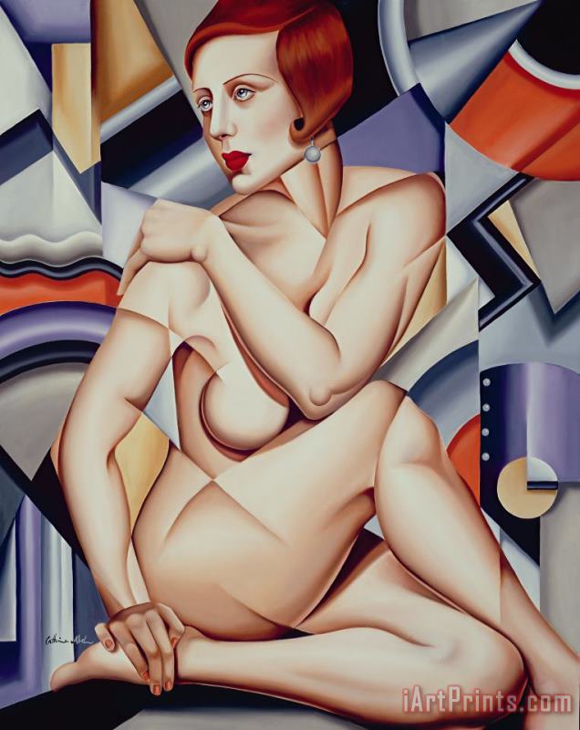 Catherine Abel Cubist Nude Orange and Purple Art Painting
