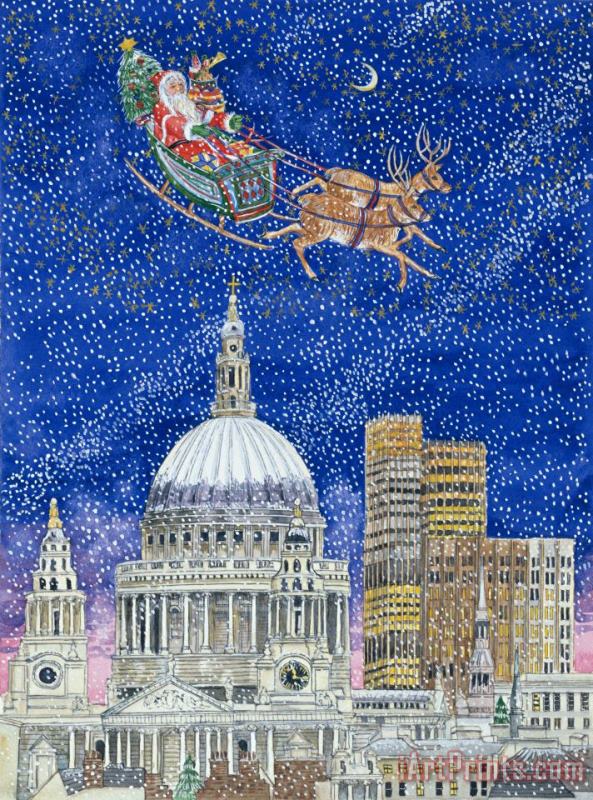 Catherine Bradbury Father Christmas Flying Over London Art Painting