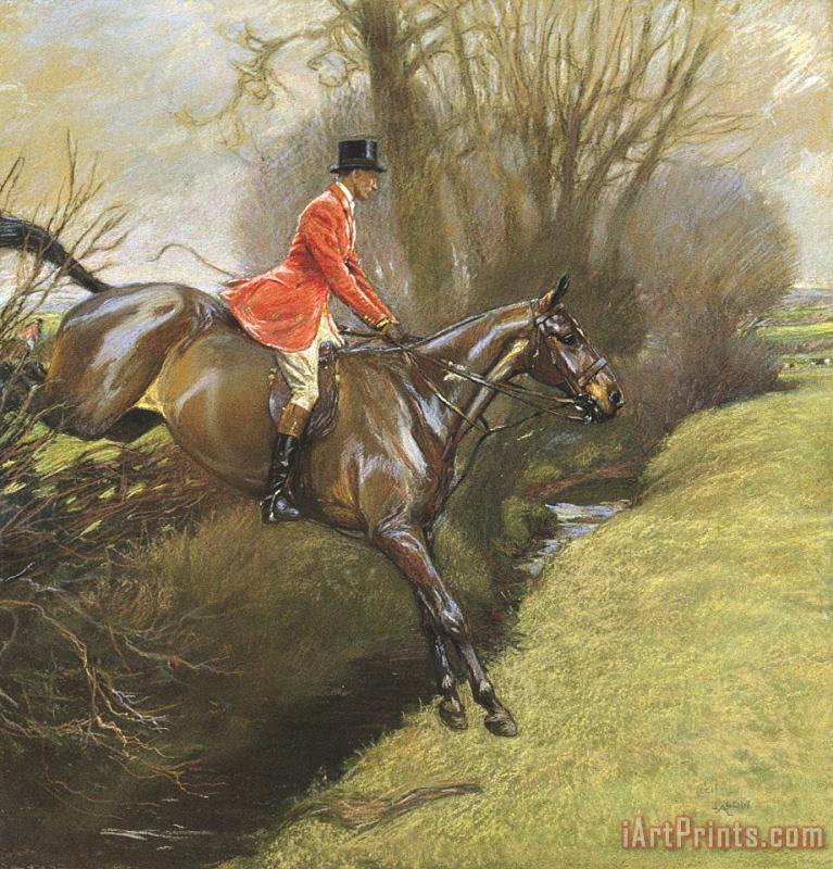 Lt Col Ted Lyon Jumping a Hedge painting - Cecil Charles Windsor Aldin Lt Col Ted Lyon Jumping a Hedge Art Print
