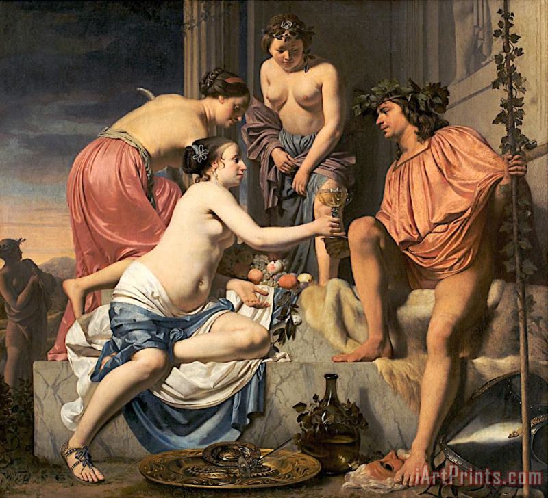 Caesar Boetius van Everdingen Bacchus on a Throne - Nymphs Offering Bacchus Wine And Fruit Art Print