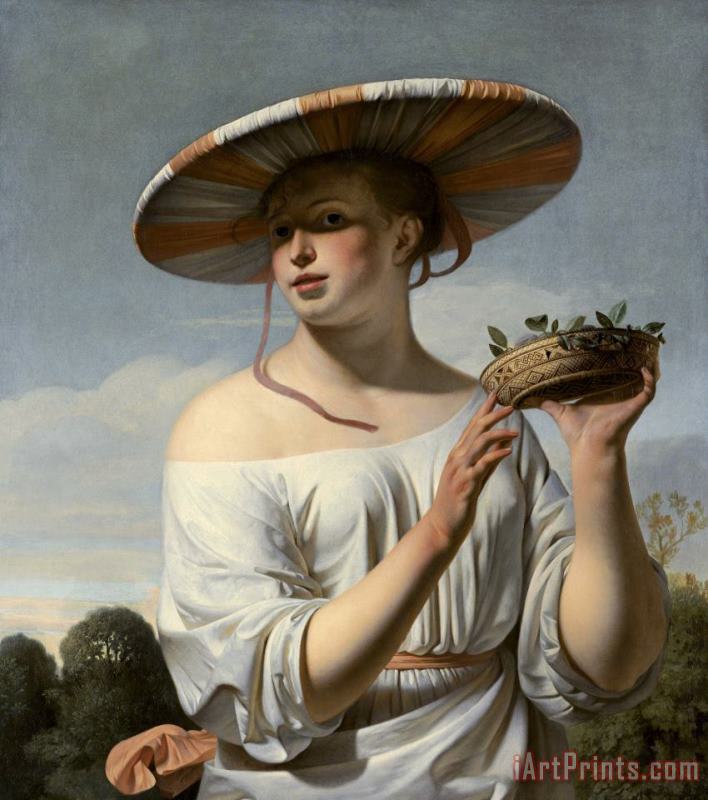 Cesar van Everdingen Young Woman with a Large Hat Art Print