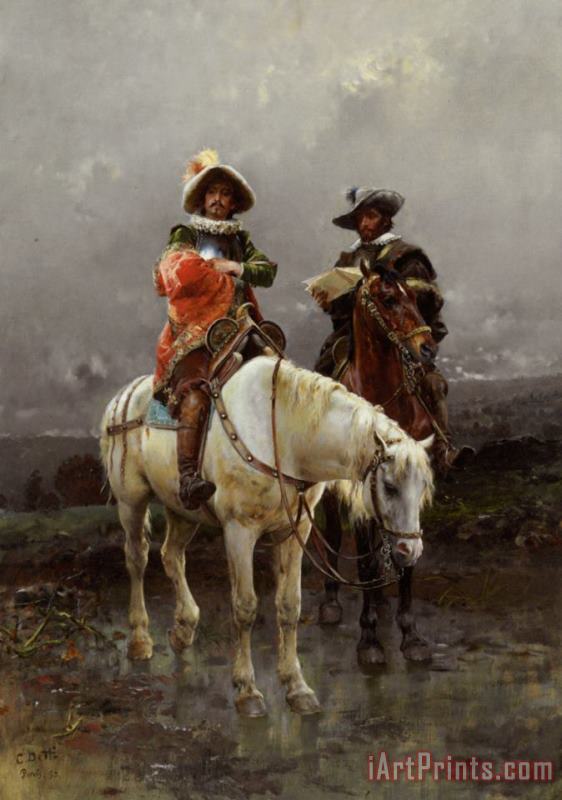 Cesare Auguste Detti A Cavalier on a White Horse Art Print