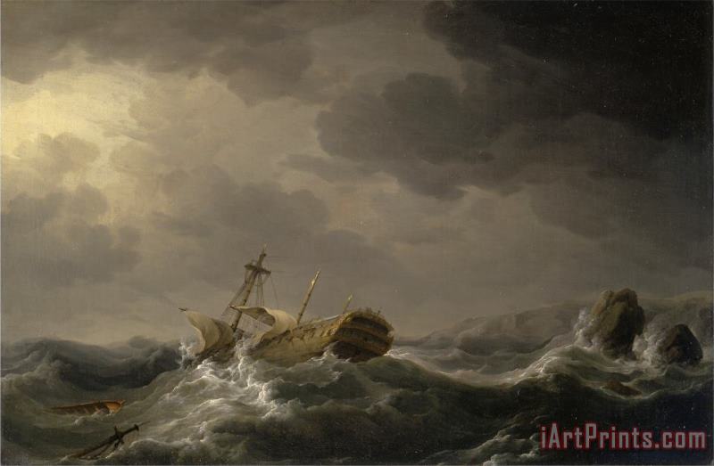 Ship Wrecked on a Rocky Coast painting - Charles Brooking Ship Wrecked on a Rocky Coast Art Print