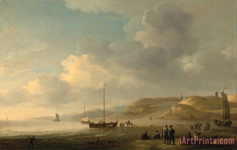 Charles Brooking The Coast Near Scheveningen with Fishing Pinks on The Shore Art Print