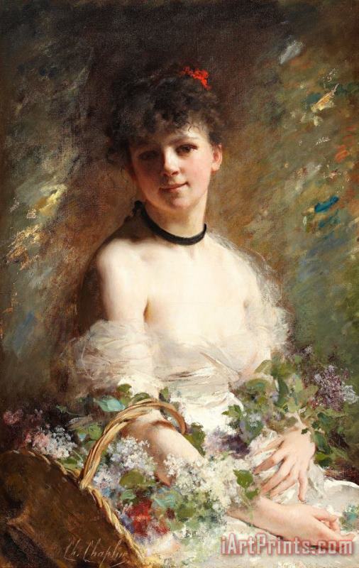 Charles Chaplin Young Woman with Flower Basket Art Painting