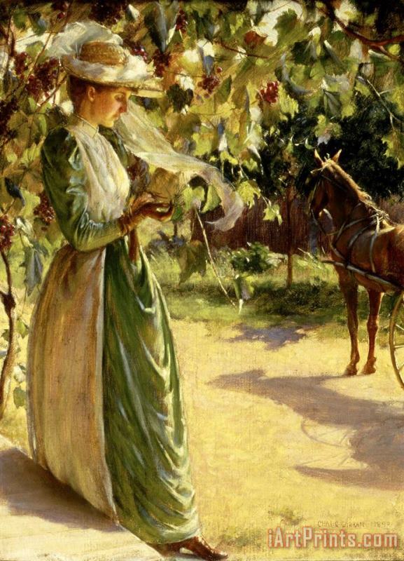 Charles Courtney Curran Woman with Horse And Carriage (going for a Drive) Art Painting