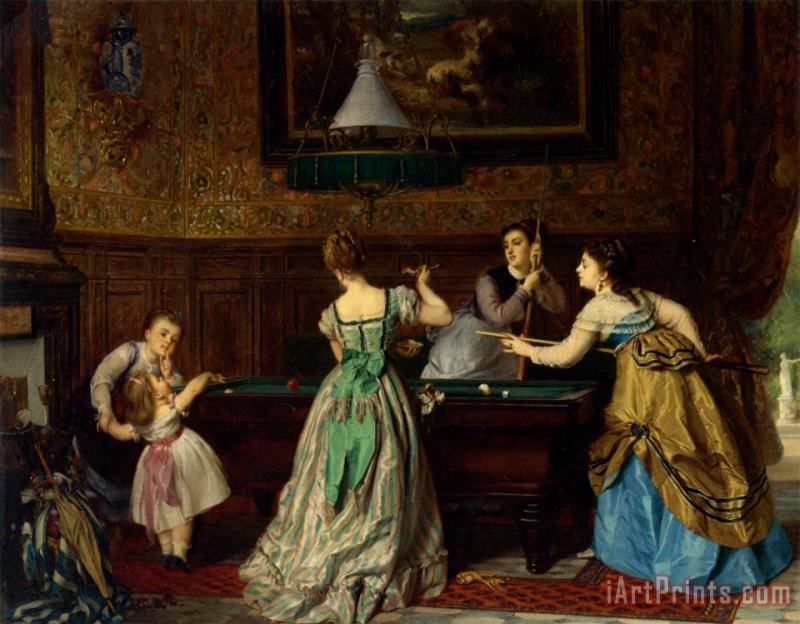 Ladies Playing Billiards painting - Charles Edouard Boutibonne Ladies Playing Billiards Art Print