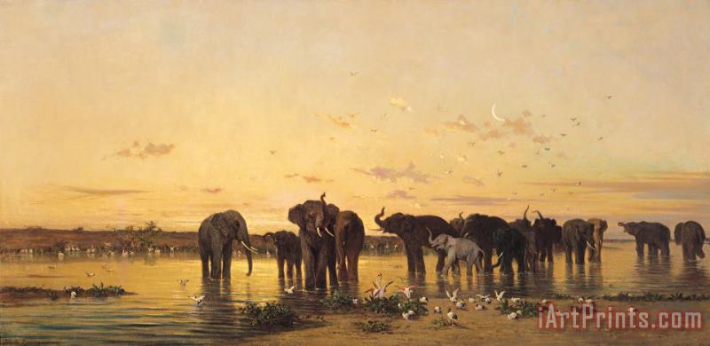 African Elephants painting - Charles Emile de Tournemine African Elephants Art Print