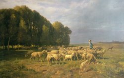 Charles Emile Jacque Flock of Sheep in a Landscape