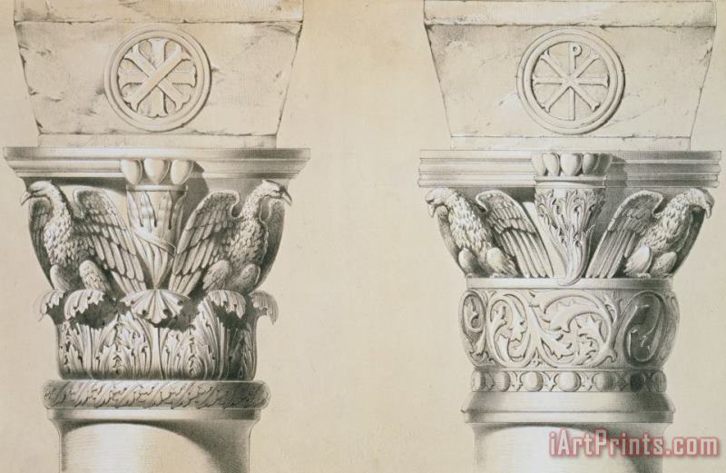 Charles Felix Marie Texier Byzantine Capitals From Columns In The Nave Of The Church Of St Demetrius In Thessalonica Art Print