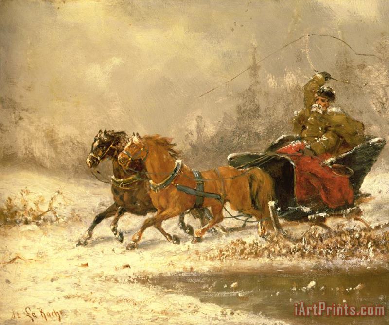 Charles Ferdinand De La Roche Returning Home in Winter Art Painting
