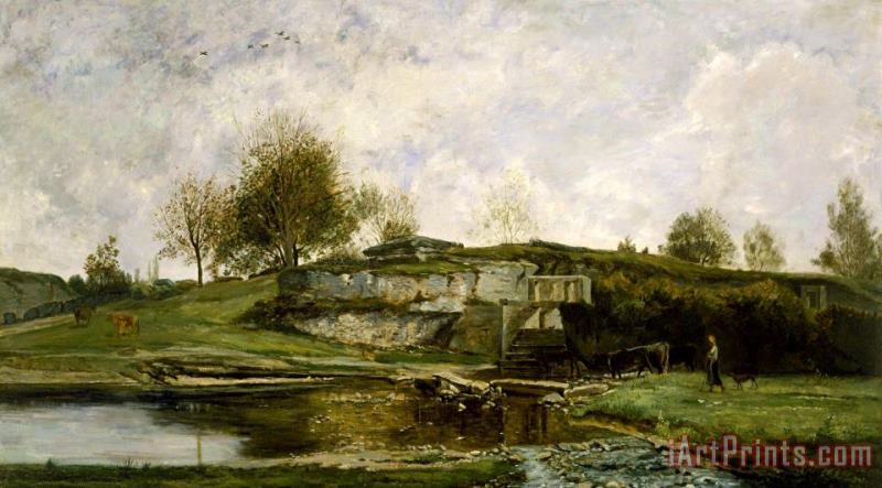 Sluice in The Optevoz Valley painting - Charles Francois Daubigny Sluice in The Optevoz Valley Art Print