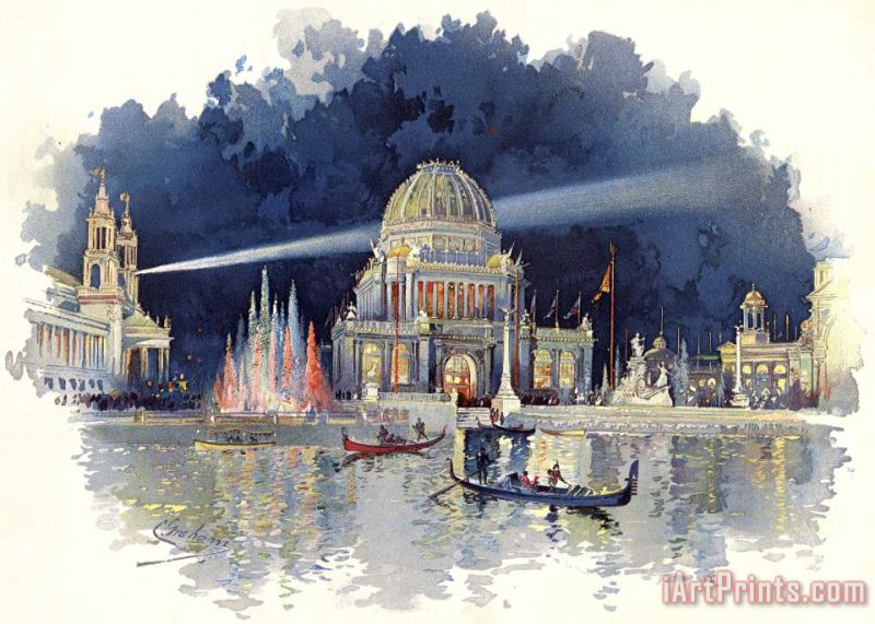 Charles Graham At Night in The Grand Court, From The World's Fair in Water Colors Art Painting