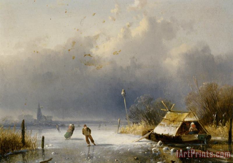 Charles Henri Joseph Leickert Landscape with Figures on The Ice Art Print