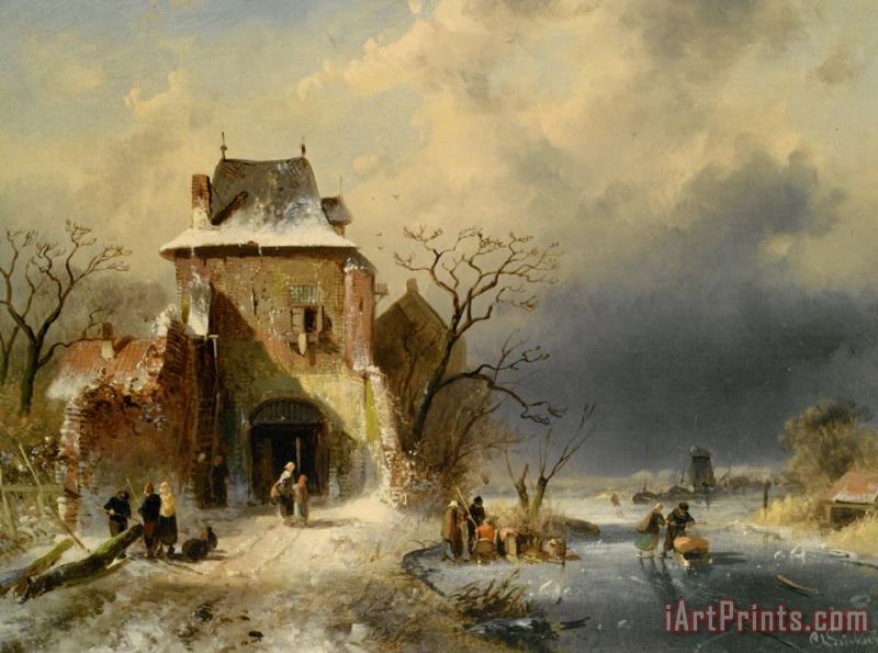 Charles Henri Joseph Leickert Winter Scene with Figures Art Painting