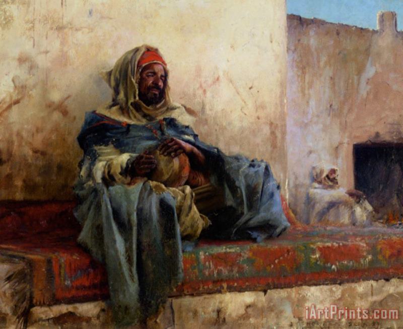Charles James Theriat Playing The Derbakeh, Biskra Art Painting