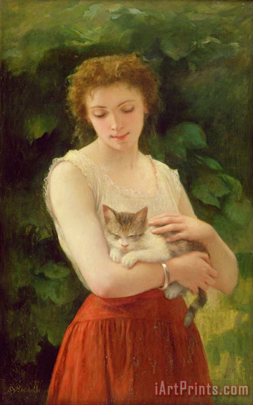 Country Girl and her Kitten painting - Charles Landelle Country Girl and her Kitten Art Print
