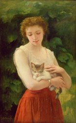 Charles Landelle Country Girl and her Kitten