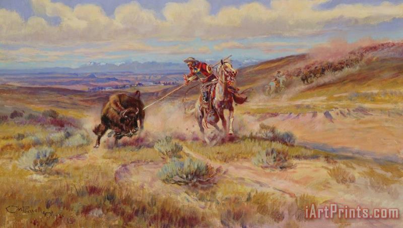 Charles Marion Russell Spearing A Buffalo Art Painting