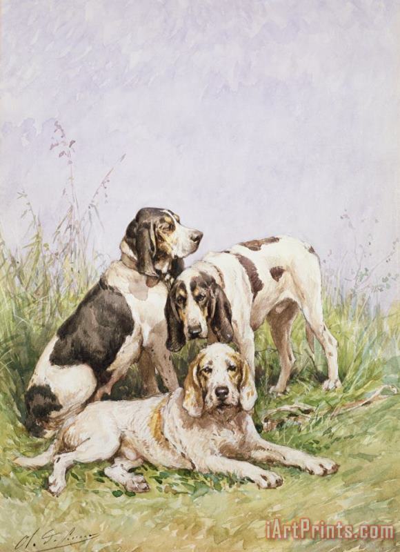 Charles Oliver de Penne A Group of French Hounds Art Painting