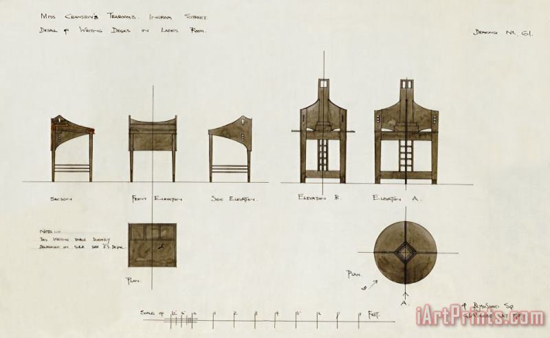Charles Rennie Mackintosh Designs for Writing Desks Art Painting