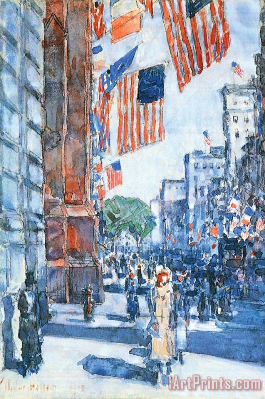 Flags Fifth Avenue painting - Childe Hassam Flags Fifth Avenue Art Print