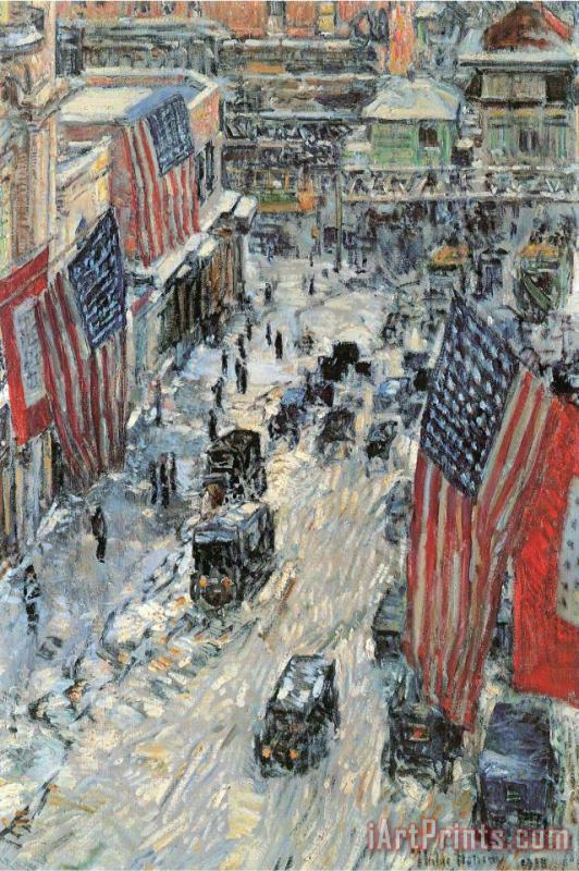 Childe Hassam Flags on Fifth Avenue Winter 1918 Art Painting