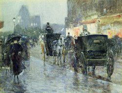 Childe Hassam Horse Drawn Cabs at Evening in New York painting