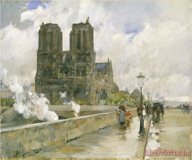 Notre Dame Cathedral Paris 1888 Oil on Canvas painting - Childe Hassam Notre Dame Cathedral Paris 1888 Oil on Canvas Art Print