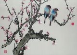 Pair of birds on a cherry branch by Chinese School