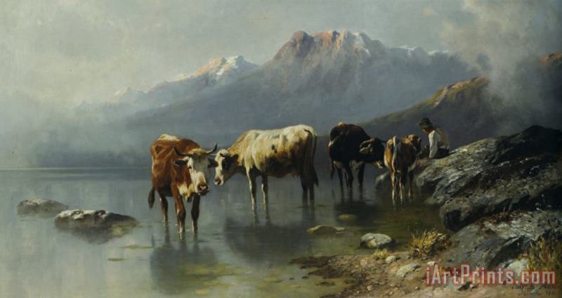 Christian Friedrich Mali Cattle in a Mountainous Landscape Art Painting