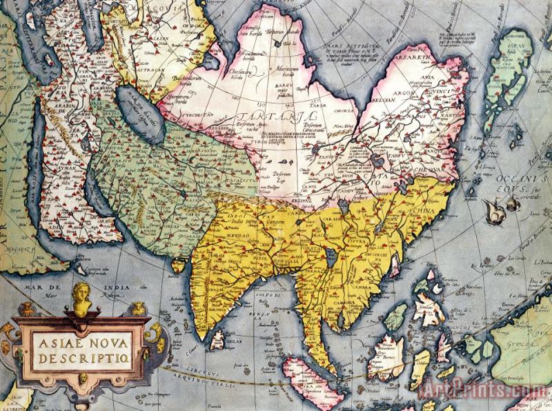 Claes Jansz Antique Map of Asia Art Painting